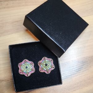 Heidi Daus Pink and Green Rhinestone Earrings